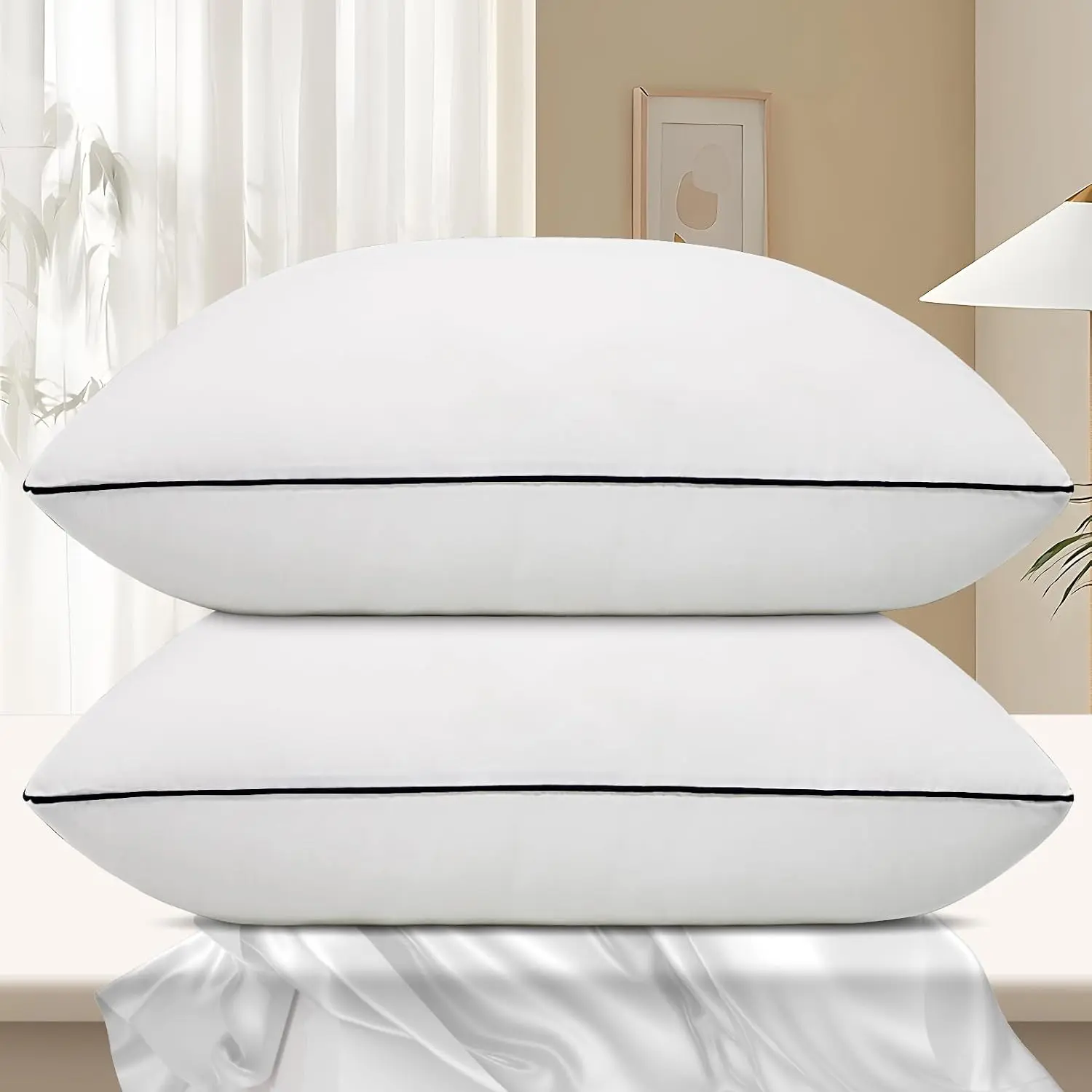 2 Pack Queen Size Cooling Bed Pillows for Sleeping Super Soft Down Alternative Microfiber Filled Pillow Set for Back Stomach or Side Sleepers