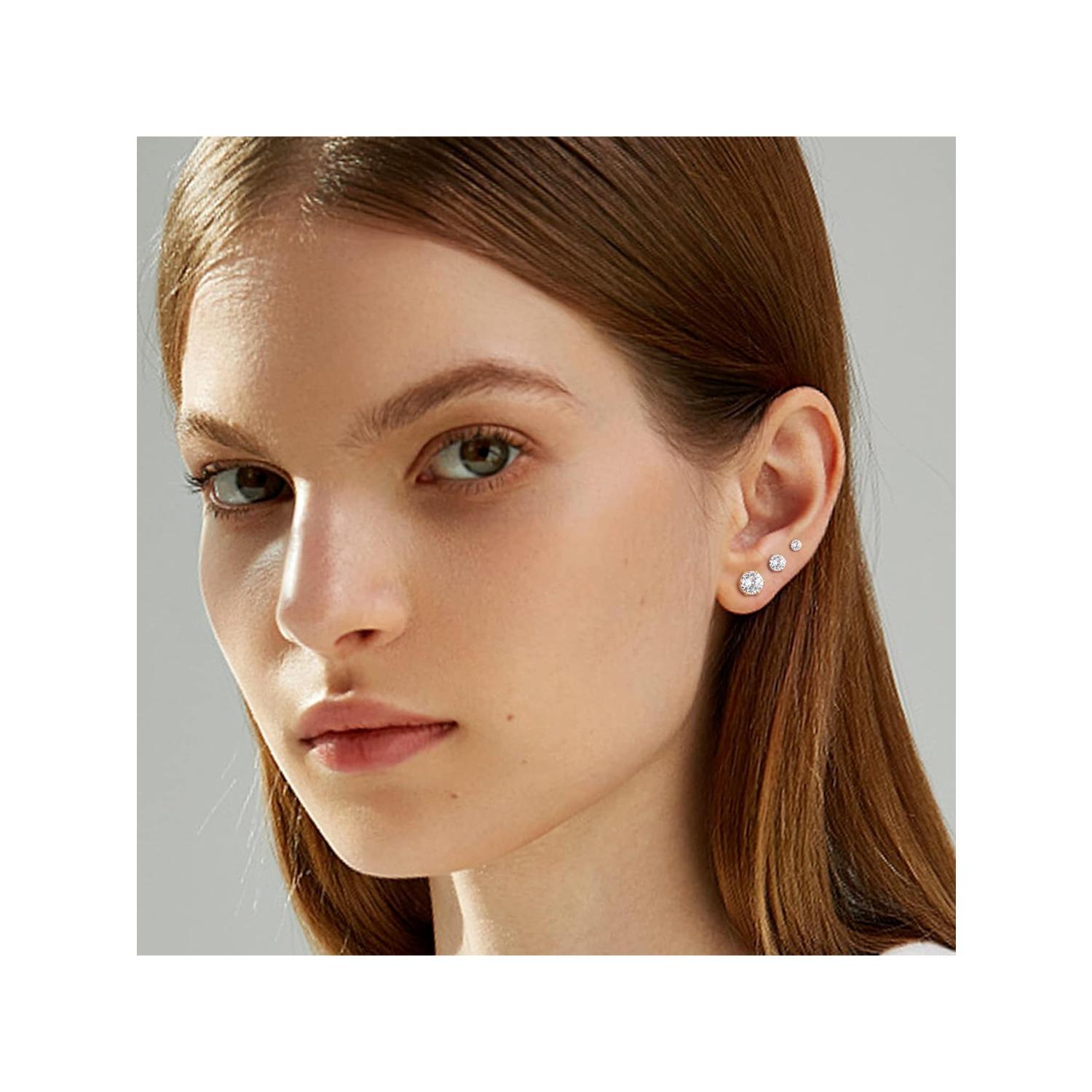 12Pairs Surgical Steel Tiny Stud Earrings for Women Hypoallergenic Flat Back Cartilage Earrings Cubic Zirconia Tiny Ball Earrings Hoops Conch Helix Cartilage Piercing Jewelry