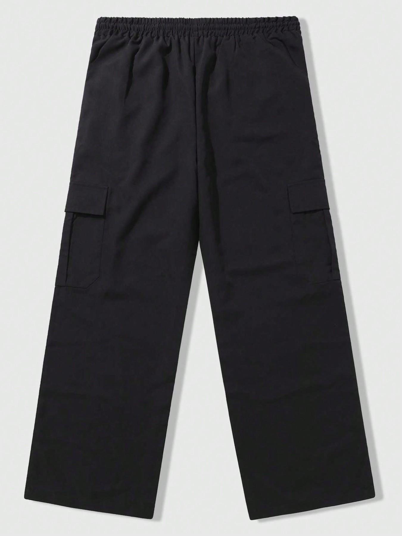 "Men's Black Pink Graffiti Graphic Wide Leg Cargo Pants | Y2K Streetwear Drawstring Casual Trousers for Daily Wear"