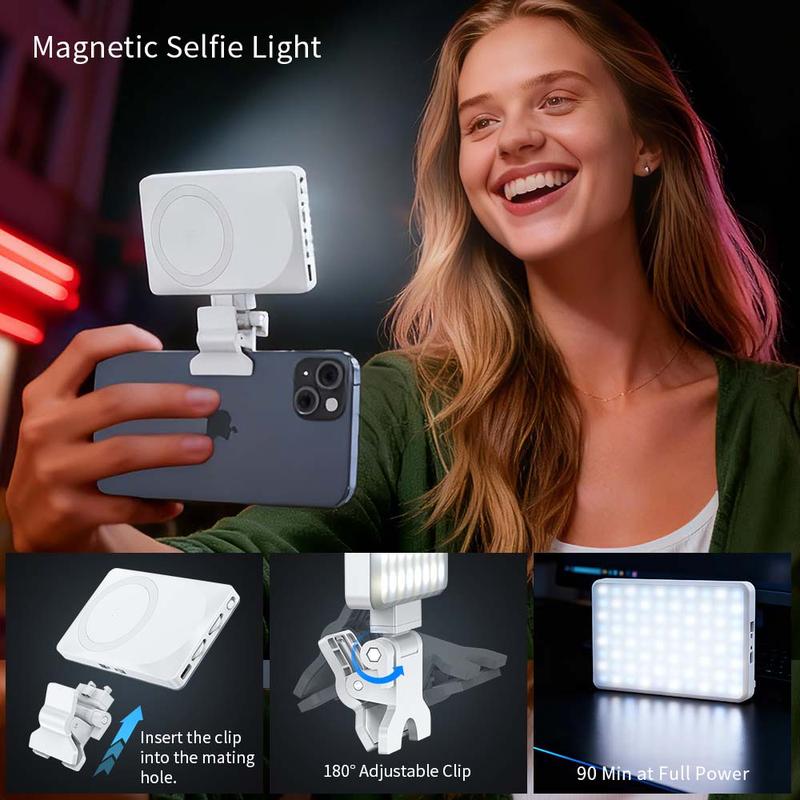Magnetic Selfie Ring Light for iPhone, Portable Phone Fill Light, Supports Video Recording, Rechargeable LED Lamp for Photography, Vlogging, Makeup, Selfie Led Lights