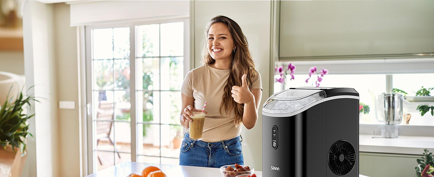 Silonn Nugget Ice Maker Countertop, Silonn Chewable Pellet Ice Machine with Self-Cleanin Function, 33lbs/24H Portable Ice Makers for Home Kitchen Officce, Black