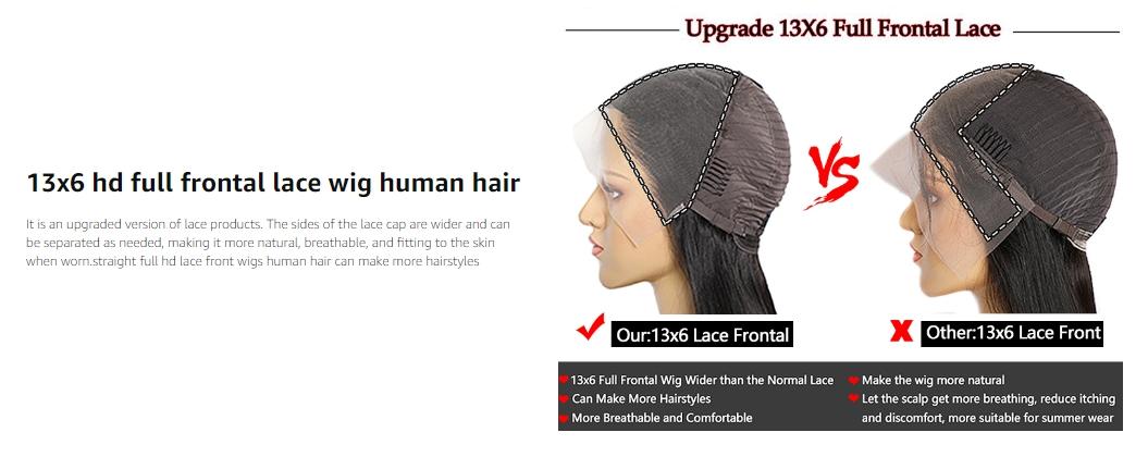 Lemoda 250% Density 13x6 Full Frontal Lace Wigs Human Hair HD Transparent Lace Wigs Human Hair 13x6 Full Wig Brazilian 12A Straight Wig Human Hair for Black Women 13x6 Frontal Wig Human Hair