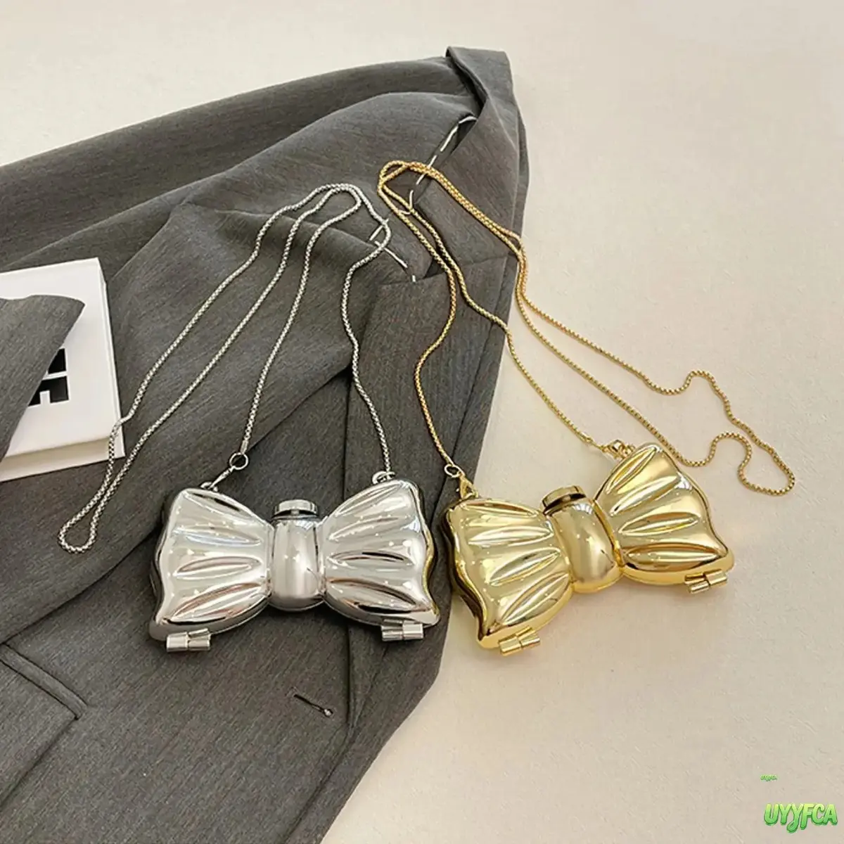 Women’s Glossy Bow‑Shaped Acrylic Mini Crossbody Bag, Magnetic Clasp Chain Strap Evening Purse, Compact Luxury Clutch For Wedding, Party, Formal Occasions And Special‑Event Outfits