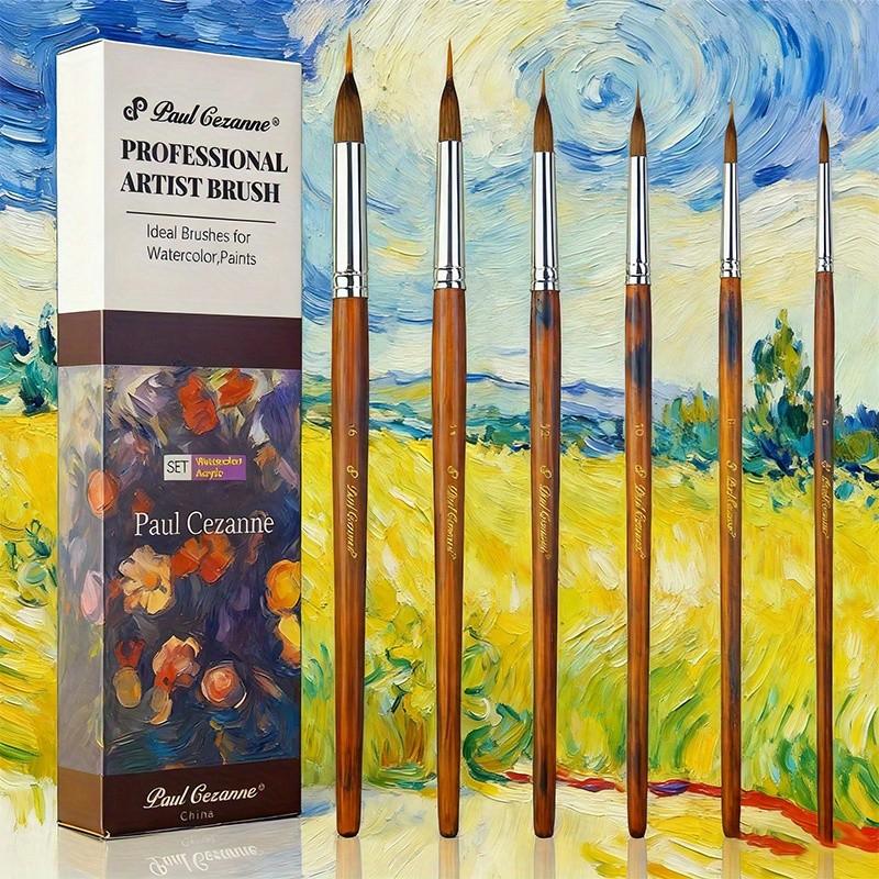 6pcs animal hair professional hook brush set, including 6 brushes of different models, is suitable for watercolor, acrylic and oil painting creation, and is a powerful tool for professional painters, art students and art lovers to express delicate strokes