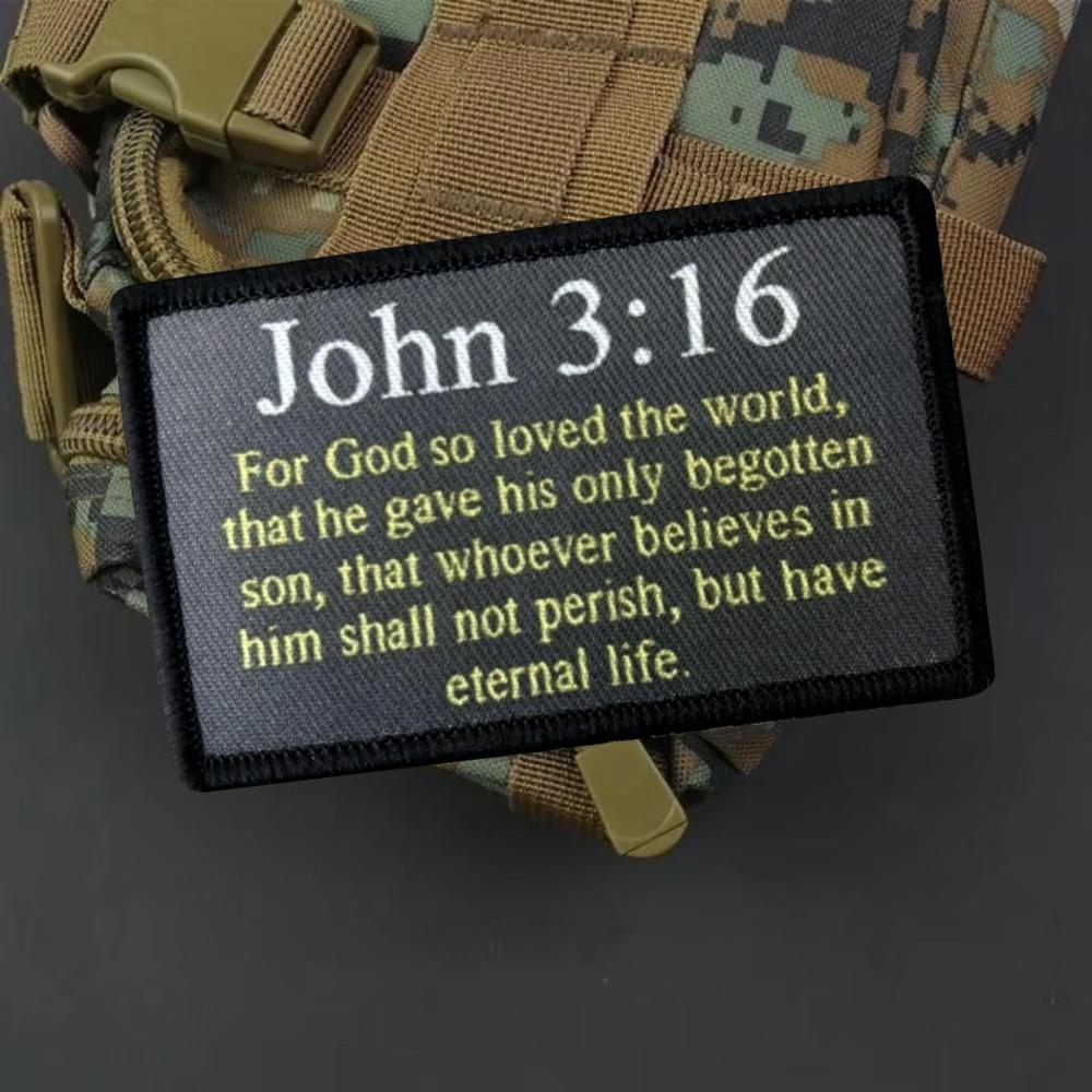 John 3:16 Religious Christian Catholic Tactical Patch Printed Hook&Loop Military Morale Badge Armband Chevron Backpack Stickers