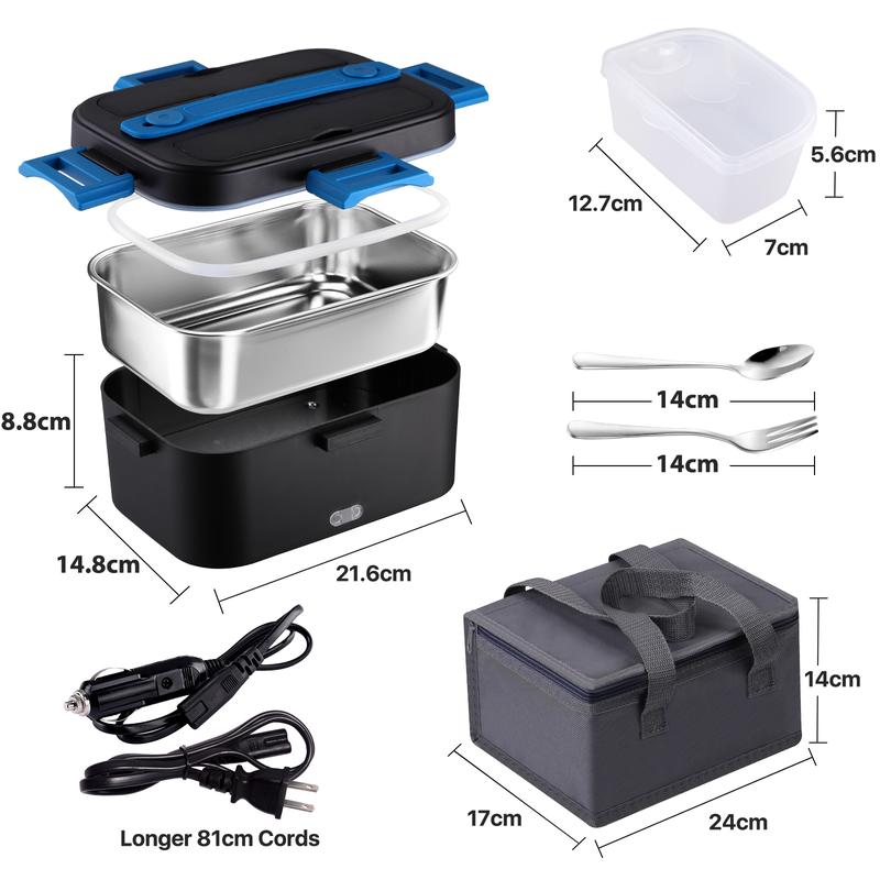 Black Friday Electric Lunch Box Food Warmer Adult Heated Lunch Box 1.5L 1.8L 80W Food Warmer Lunch Box Portable 12V/24V/110v (For Work/Car/Truck) with Fork, Spoon and Warming Bag
