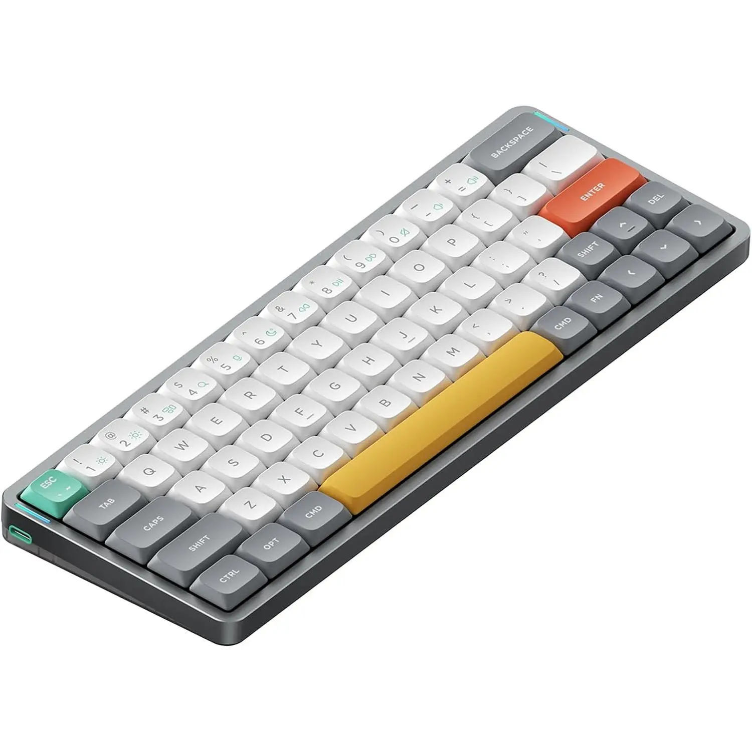 Air60 V2 Portable  Keyboard 60% Low Profile Mechanical Keyboard Support QMK/VIA Compatible with Windows/ OS/Linux Supports  5.1/2.4GHz/Wired (USB-C) Grey-Gateron Blue