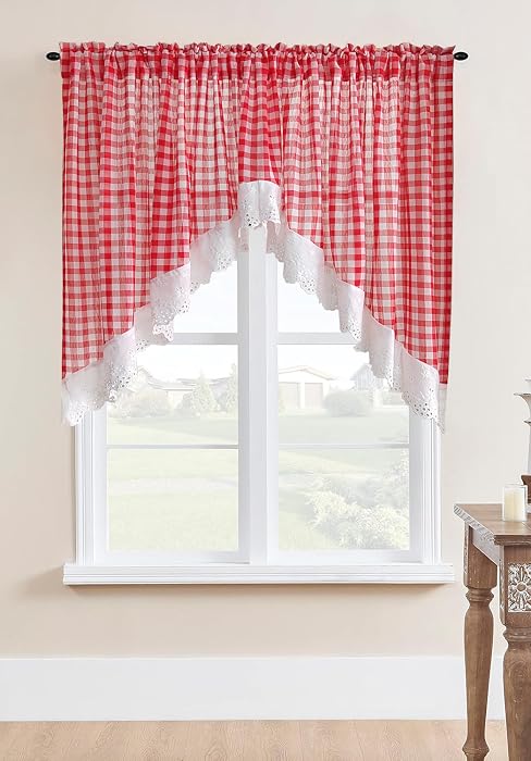 1pc Arched Sheer Curtain - White Lace Floral Print Embroidery Rod Pocket Top, for Doorways/Windows, 63in W x 39in L, One-Piece