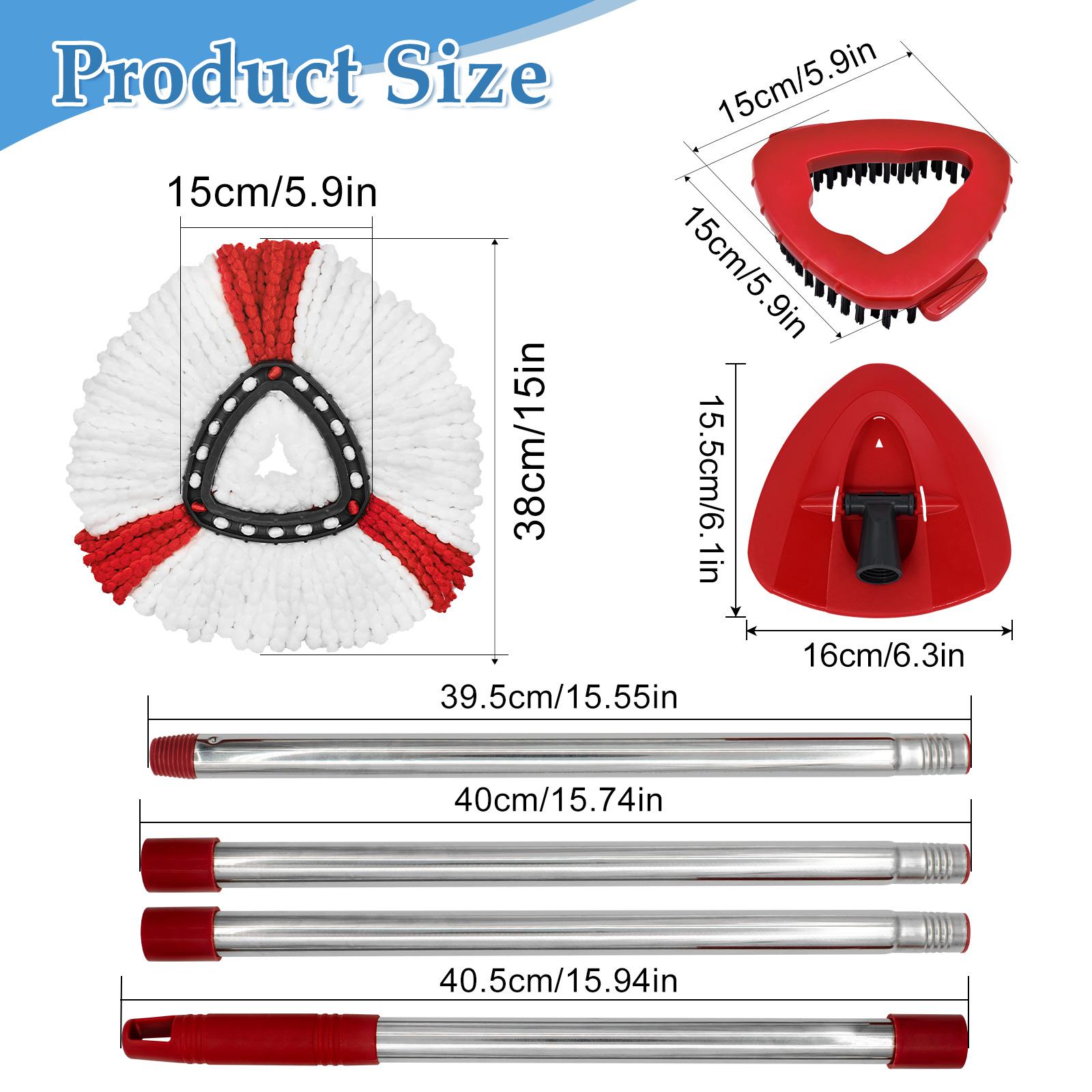 1set Triangle Spin Mop Set, Triangular Mop, Includes Mop Handle, Base, Replacement Brush Heads and Microfiber Cloths, Compatible with Vileda/o-Cedar Easywring 1tank System, Deep Cleaning, Washable, For Kitchen Bathroom Cleaning Supplies