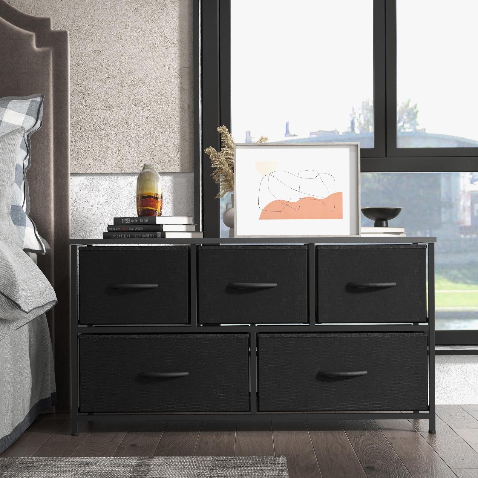 Fabric Storage Cabinet with 5 Drawers | Dressing Table TV Unit with Small Wardrobe for Bedroom & Living Room furniture indoor Organization Aesthetic Modern Design Interior