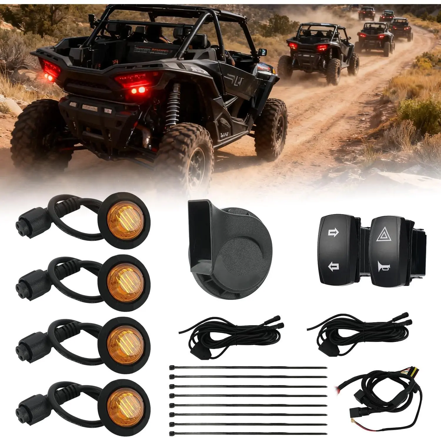 SUNPIE UTV Turn Signal Kit with Horn, Plug and Play & Rocker Switch Street Legal LED Lights Kit for Can-Am, Kawasaki, Polaris, Arctic Cat, Pioneer, Talon, CFMOTO
