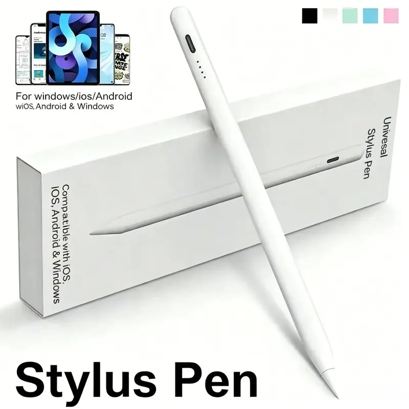 Universal Touch Pen, USB-C Charging Portable Capacitive Stylus, Compatible with All Touchscreen Devices, Replaceable Pom Tip