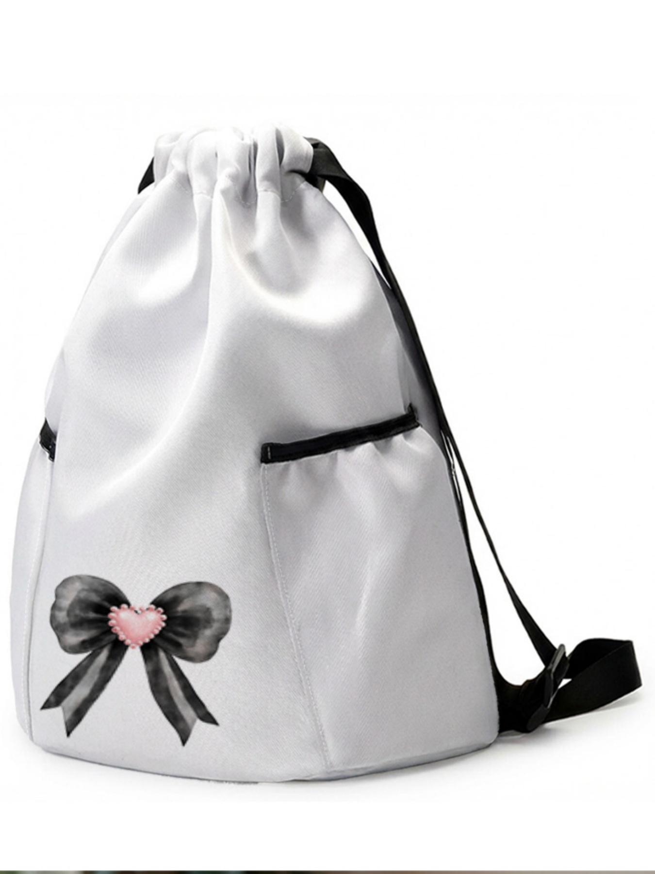 1 piece of bow pattern 2D printed drawstring backpack - large capacity durable fitness bag, Outdoor Sports Bag, with adjustable shoulder straps, suitable for both men and women, essential for travel, hiking, camping