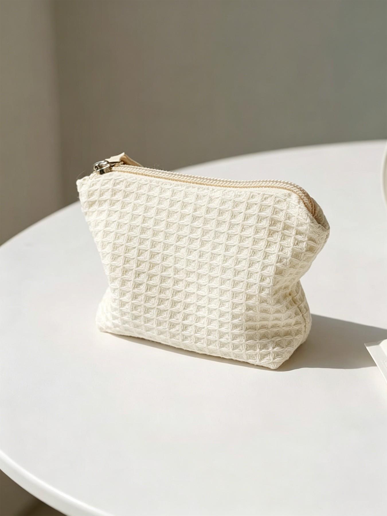 Cute Sunflower Weave Mini Zipper Pouch, Floral Patch Small Cosmetic Bag, Makeup Bags, Portable Coin Purse for Lipstick, Cards & Keys, Soft Cotton Travel Organizer, Travel Essentials Makeup Pouch