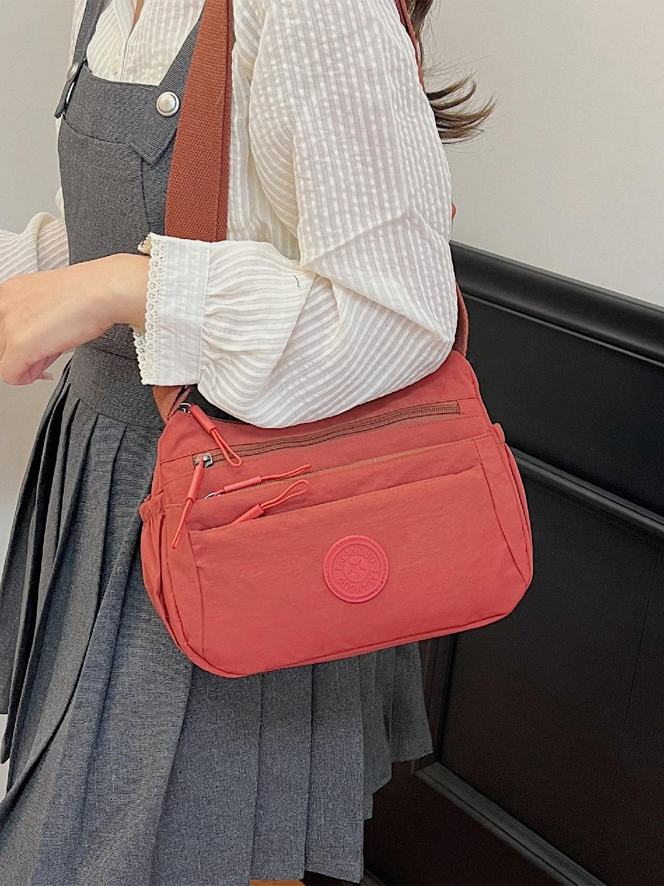 Lightweight Versatile Multifunctional Smooth Zipper Design Letter Decor Bag, Shoulder Crossbody Suitable for Daily Use Work Commute, Casual Crossbody Bag, Fashionable Crossbody Bag