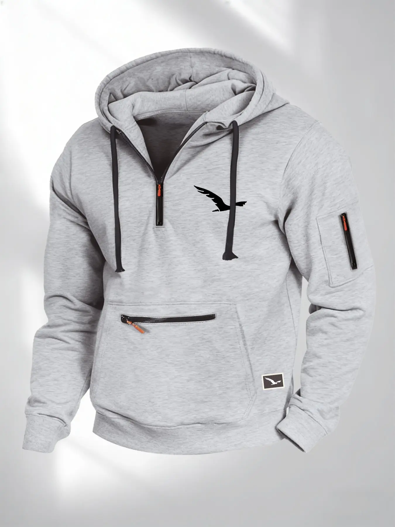Men Tactical Half‑Zip Hoodie, Eagle Graphic Print, Multi Zipper Pockets Pullover Hooded Sweatshirt, Casual Outdoor Functional Streetwear Top for Daily Wear #TacticalHoodie #OutdoorStyle #MensStreetwear #FunctionalClothing