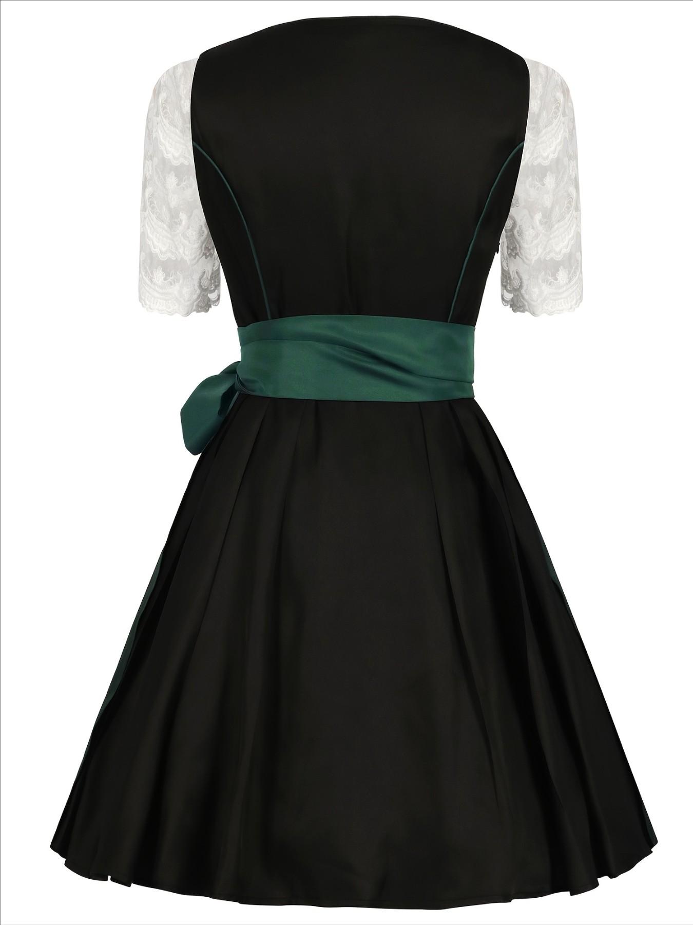 German Dirndl Women's Traditional Beer Festival Dress, Floral Print Lace Bavarian Costume, Fitted All-Season Party Wear