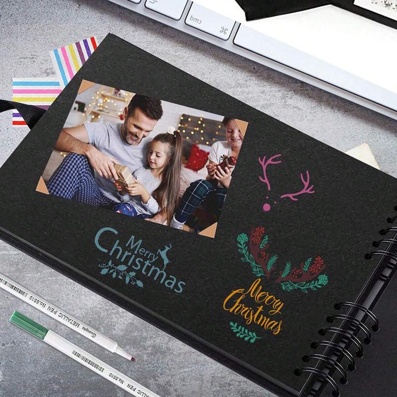 1 book 60-page (30 sheets) scrapbook album, anniversary photo album, meaningful DIY handmade gift, kraft paper scrapbook for wedding guest books and anniversaries, family DIY scrapbook - for craft paper DIY, Christmas gift (black)