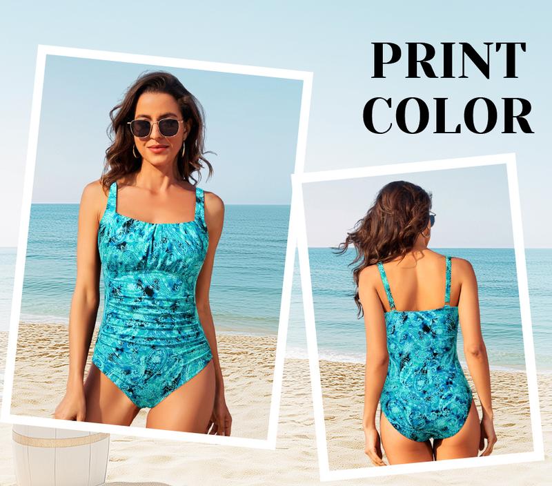 Aqua Eve One Piece Bathing Suit for Women Tummy Control Swimsuit Slimming Vintage Swimwear