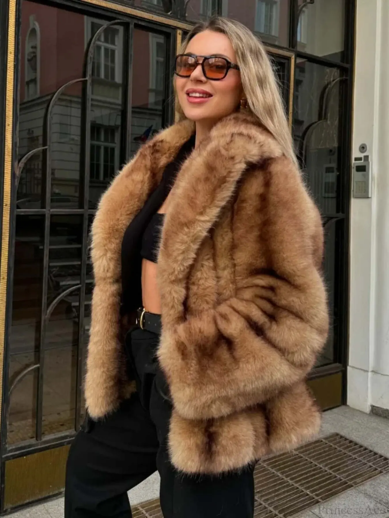Soft Plush Faux Fur Coat, Loose-Fitting Outerwear, Striped Pattern, Fall & Winter Essential, Comfortable Velvet Feel
