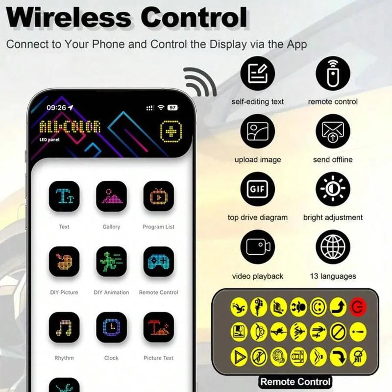 Father's Day Car Eye Lights: Scrolling Led Car Sign For Devil's Eye,Programmable Car Advertising LED Display To DIY Text Animation Graffiti Pattern From Phone APP Control And Remote, Programmable Animated Windshield Display car  window  display  system