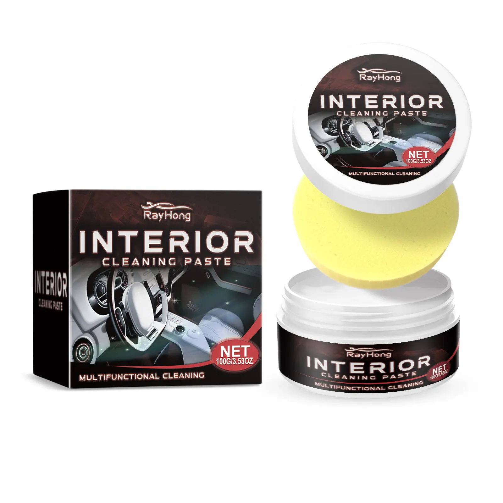 Rayhong Car Interior Cleaning Cream, Seat Leather Foam Wash Free Decontamination Refurbished Interior Cleaning Cream