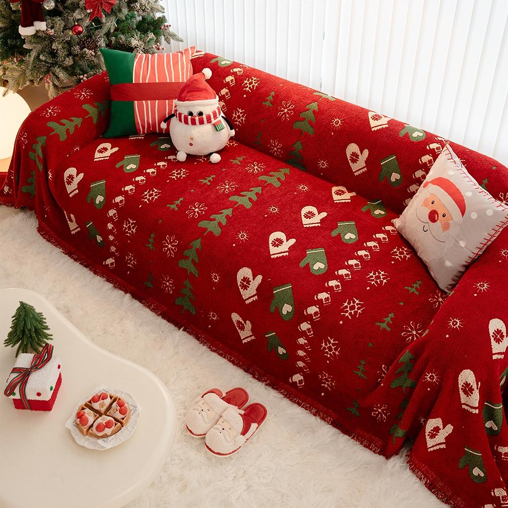 Christmas Sofa Blanket with Tassels, Sofa Couch Protector, Pet Protection, Fits 1-4 Seater Sofas, Home Decor Christmas Gift, Minimalist Style