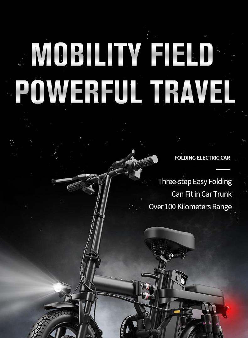 Adult Electric Bicycles 500W Peak Power Foldable with Detachable Batteries 20mph Commuter 48V15AH 60KM Range High-Strength Front Loading Frame Flat Pedals