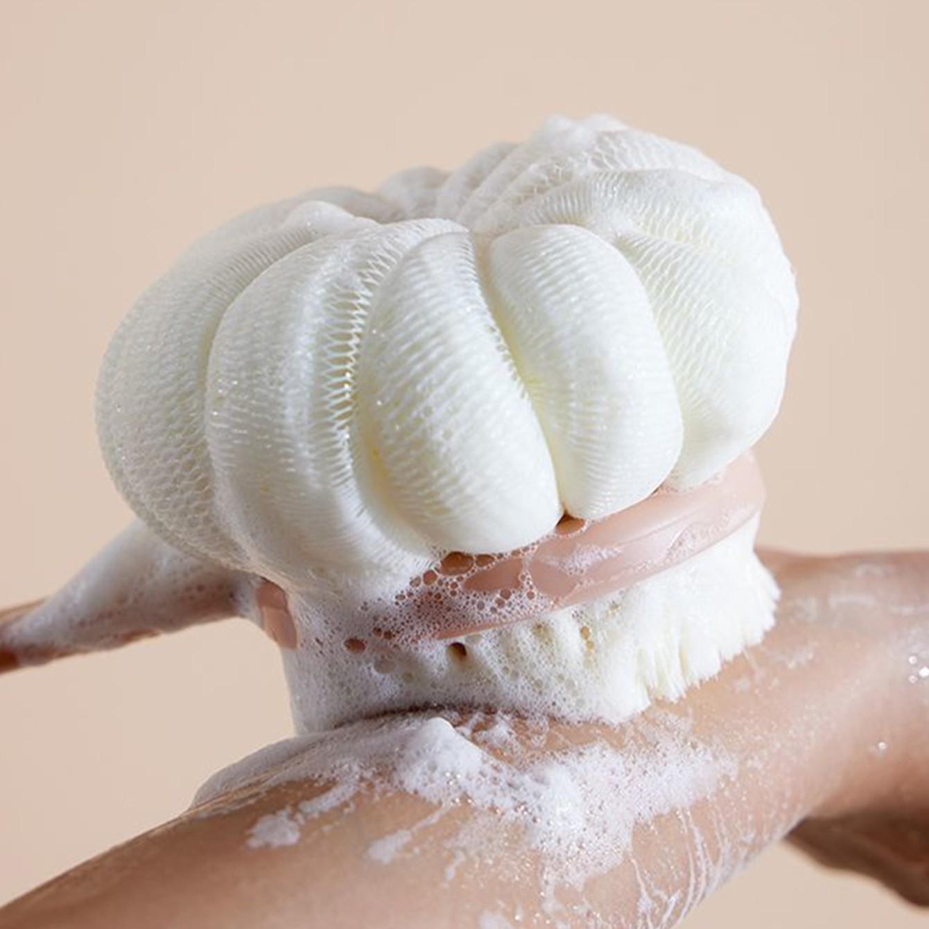 Double-Head Bath Brush Long Handle Exfoliating Nylon Bristles Soft Sponge Deep Cleaning Foaming Body Back Wash Tool