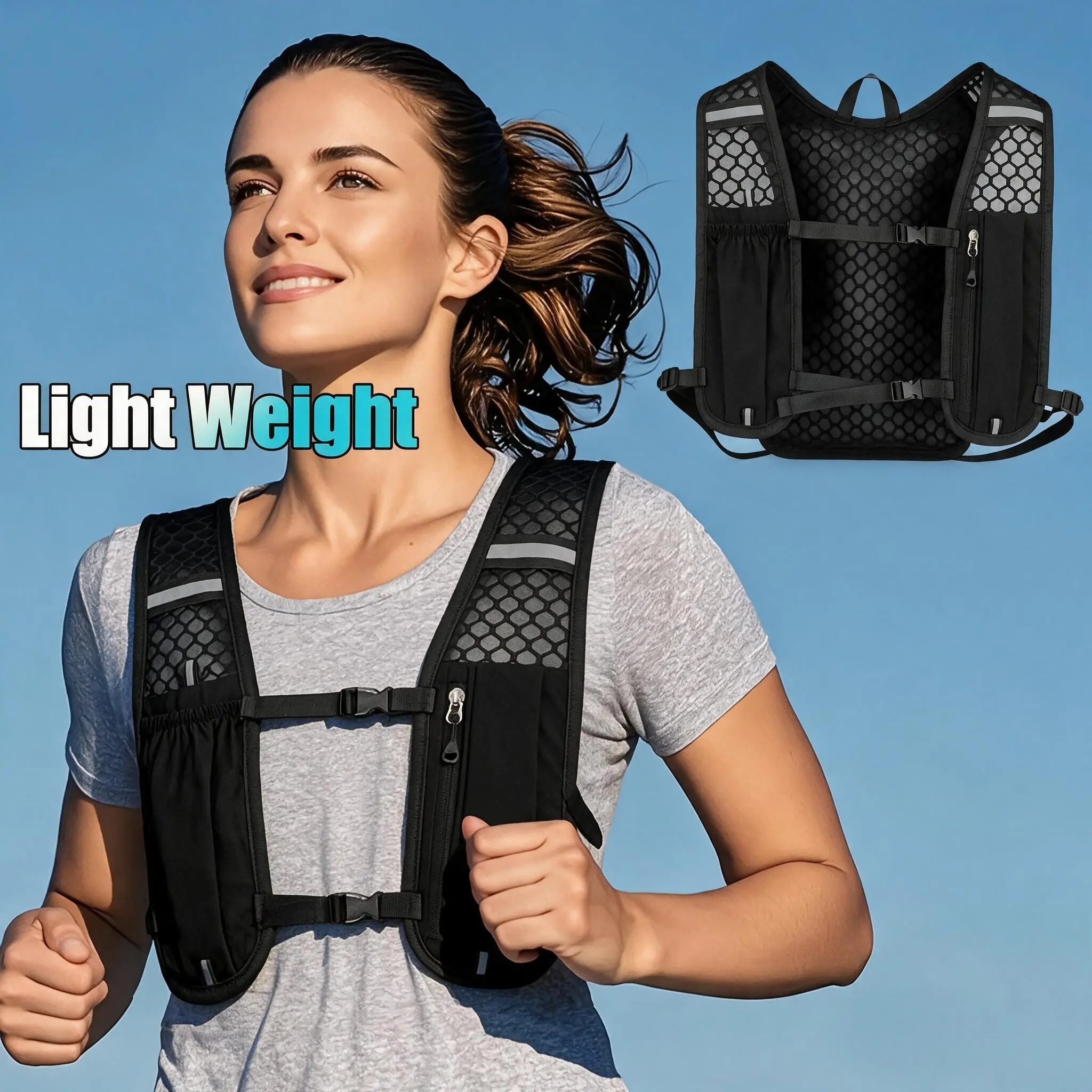 Women's Lightweight Sports Vest, Multi-Functional Storage Design, Runners Running Chest Bag with Water Bottle and Phone Holder, Outdoor Portable Backpack, Multiple Colors Available