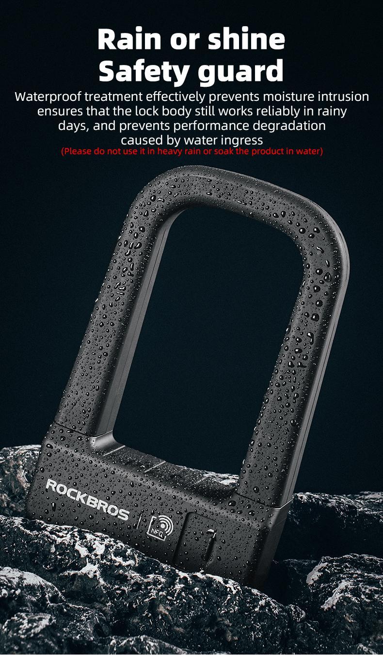 ROCKBROS Smart U Lock NFC Unlocking (NFC fuction phone only),MTB Road Bike Lock  Anti-theft Lock Waterproof Rechargeable Safety Lock