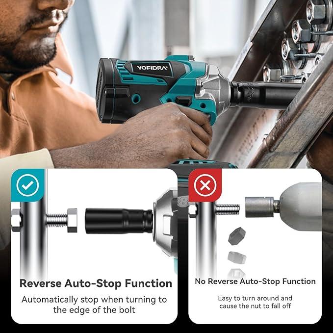 Yofidra 1200N.M Torque Brushless Electric Impact Wrench 1/2 Inch Cordless Screwdriver for Makita 18V Battery Hardware with Heavy Duty Handle Portable Power Tools Yofidra 1200N.M Torque Brushless Electric Impact Wrench 1/2 Inch Cordless Screwdriver for Makita 18V Battery Hardware with Heavy Duty Handle Portable Power Tools