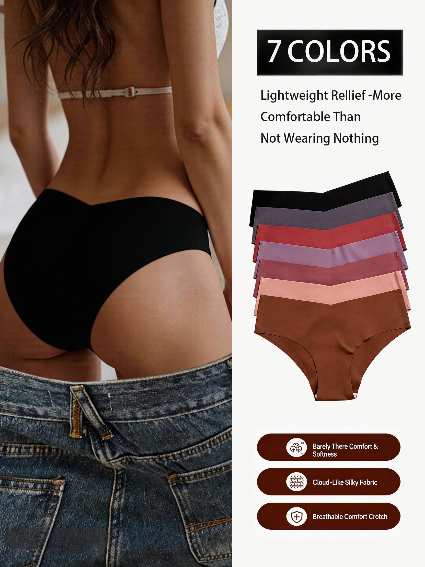 7 Pack Women's V-Waist Ice Silk Panties Seamless Boyshorts Low Rise Sexy Invisible Underwear