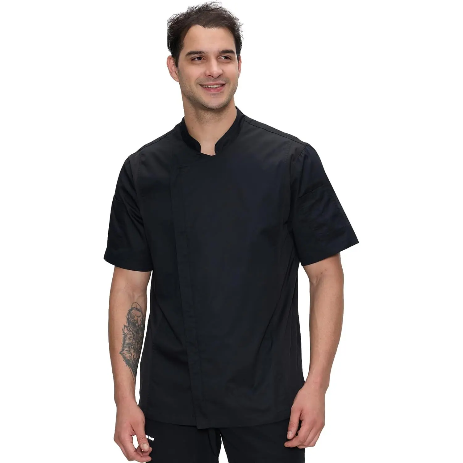Men's Short Sleeve Double-Breasted Chef Coat Uniform - Slim Fit Shirt, Multi-Pocket, Breathable, Stain-Resistant, Easy-Care Professional Kitchen Wear for Restaurants