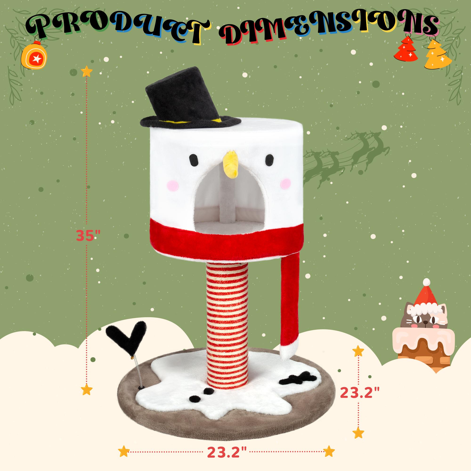 (34”-88.6″ H) Christmas Cat Tree with Cozy Bed, Holiday Cat Tower with Scratching Posts, Plush Cat Playground for Indoor Cats, Red and White