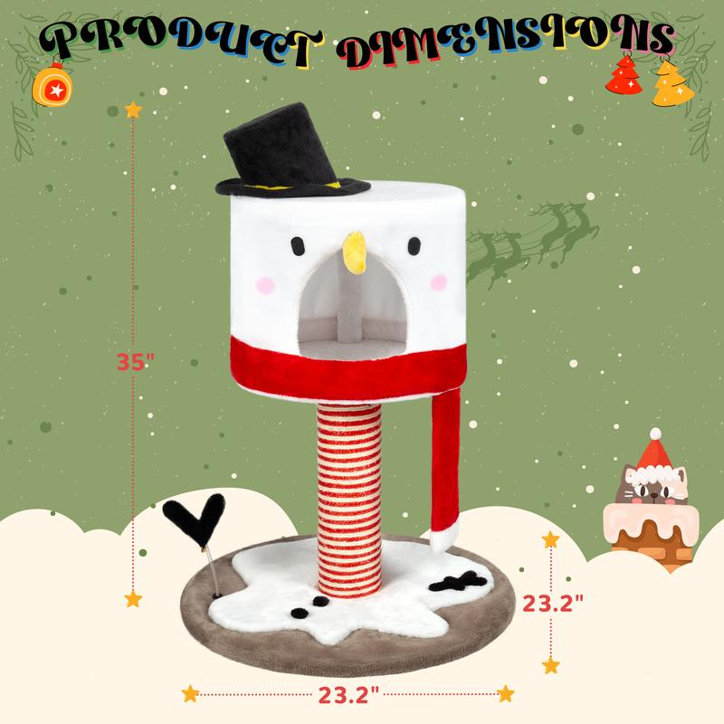 (34”-88.6″ H) Christmas Cat Tree with Cozy Bed, Holiday Cat Tower with Scratching Posts, Plush Cat Playground for Indoor Cats, Red and White