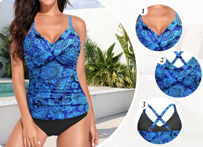 Tempt Me Women Tankini Bathing Suit Top - Twist Front V Neck Swim Top Cross Tummy Control Top Only