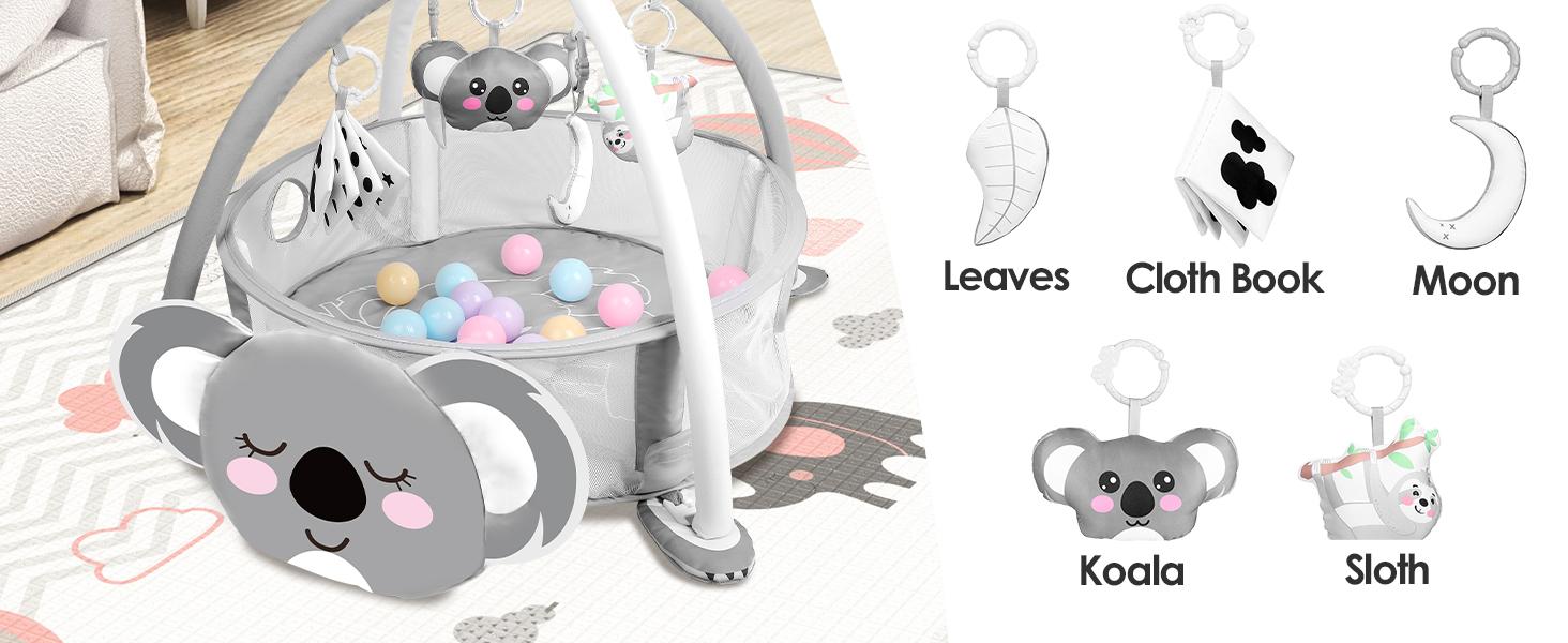 4-in-1 Baby Play Mat Baby Gym,Tummy Time Mat for Floor Activity Gym Ball Pit Including 30 Balls with 5 Infant Learning Sensory Baby Toys for Newborn Toddler Boy & Girl Gifts(Koala)