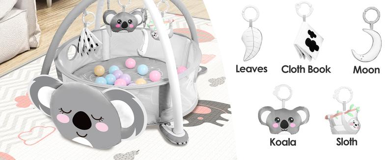 4-in-1 Baby Play Mat Baby Gym,Tummy Time Mat for Floor Activity Gym Ball Pit Including 30 Balls with 5 Infant Learning Sensory Baby Toys for Newborn Toddler Boy & Girl Gifts(Koala)