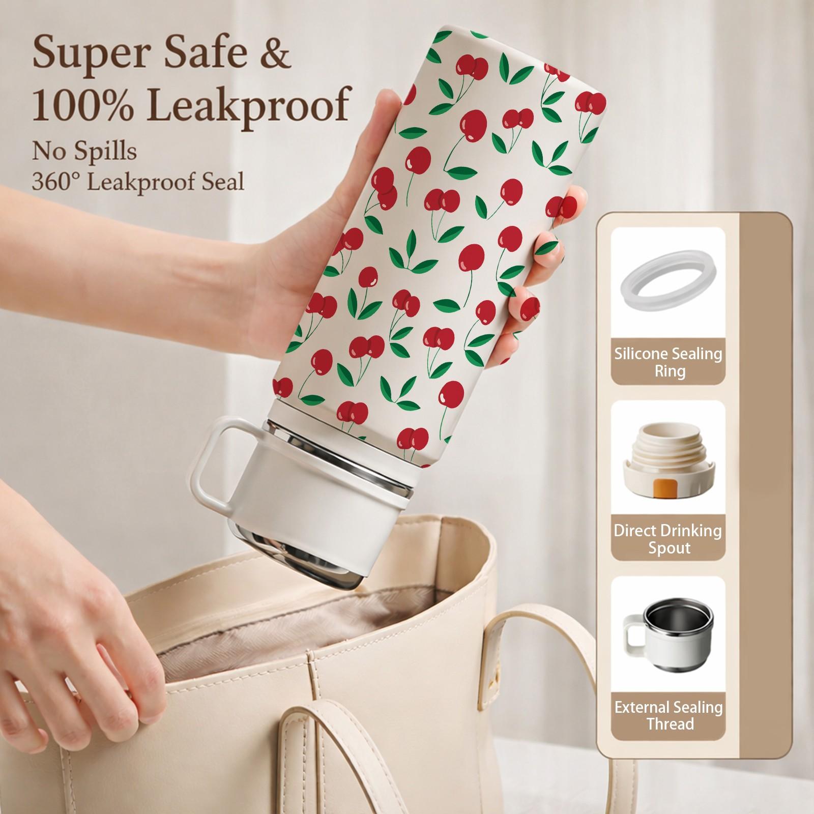 1 Pc Vacuum Cup, 600ml Thermal Mug, Double Wall Insulated Mug, Leak Proof Skinny Tumbler With Handle And Strap, 24 Hours Hot 48 Hours Cold, Portable Travel Mug For Coffee Tea Juice Water, Gift For Women Men Holiday Daily Use