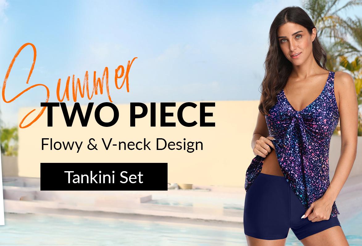 Yonique Women Two Piece Flowy Tankini Swimsuits with Boyshorts V Neck Swim Tank Tops Bathing Suits Modest Swimwear