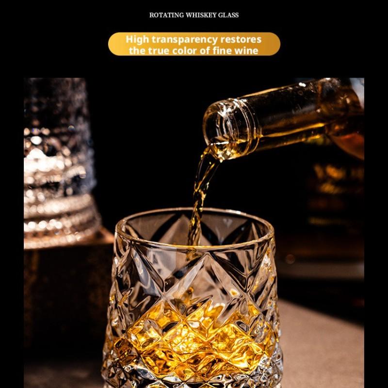 360° Rotating Whiskey Glass, Spinning Crystal Whiskey Tumbler, Luxury Drinking Glass, Elegant Barware, Perfect for Parties and Gifts