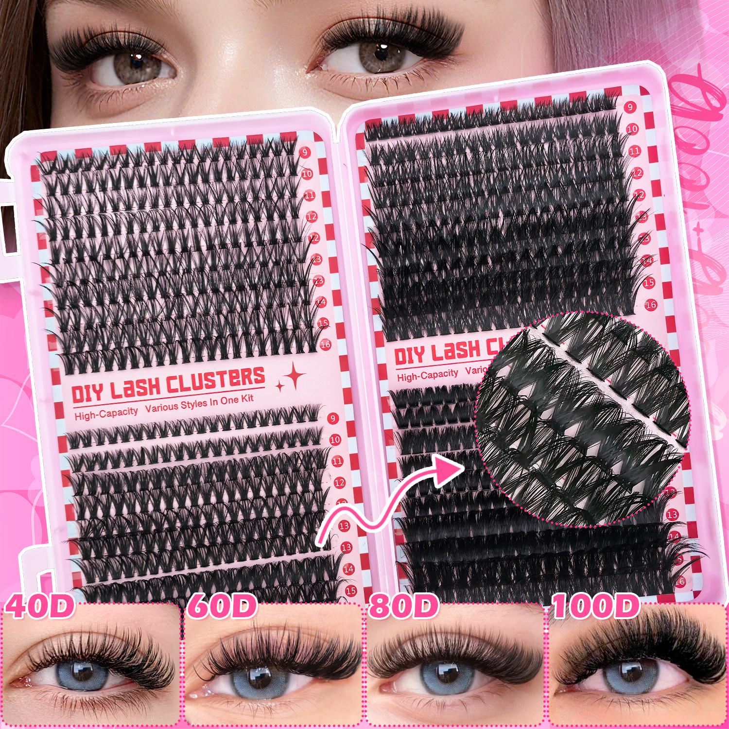 DIY Lash Clusters, DIY False Eyelashes, Waterproof Long-Lasting Fluffy and Weightless, Eyelash Extensions with Ultra-Thin Band Bond & Seal & Remover, Makeup Beginner Friendly, Self Grafting Curling Fake Eyelashes for Women