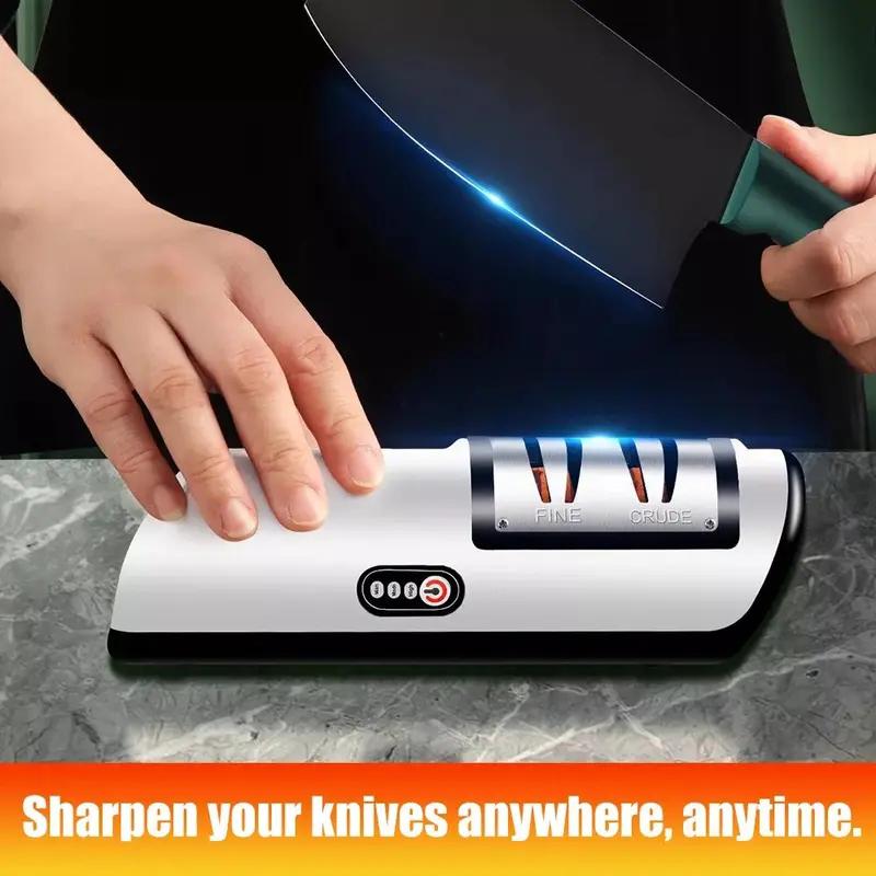 Knife Sharpener Professional 2-Stage Electric Knife Sharpener, Black, Knife Sharpener for a wide range of kitchen knives with quick sharpening and polishing functions for easy use.