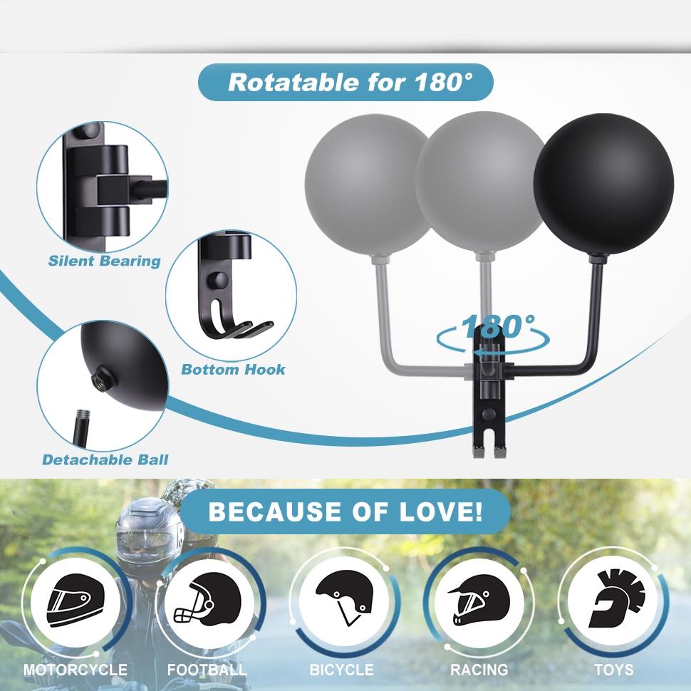 Helmet Stand with Hooks, Hat Rack, Hook Storage Rack, Wall-Mounted Motorcycle Helmet Display Holder, 180 Degree Key Ring Hook, Living Room Accessory