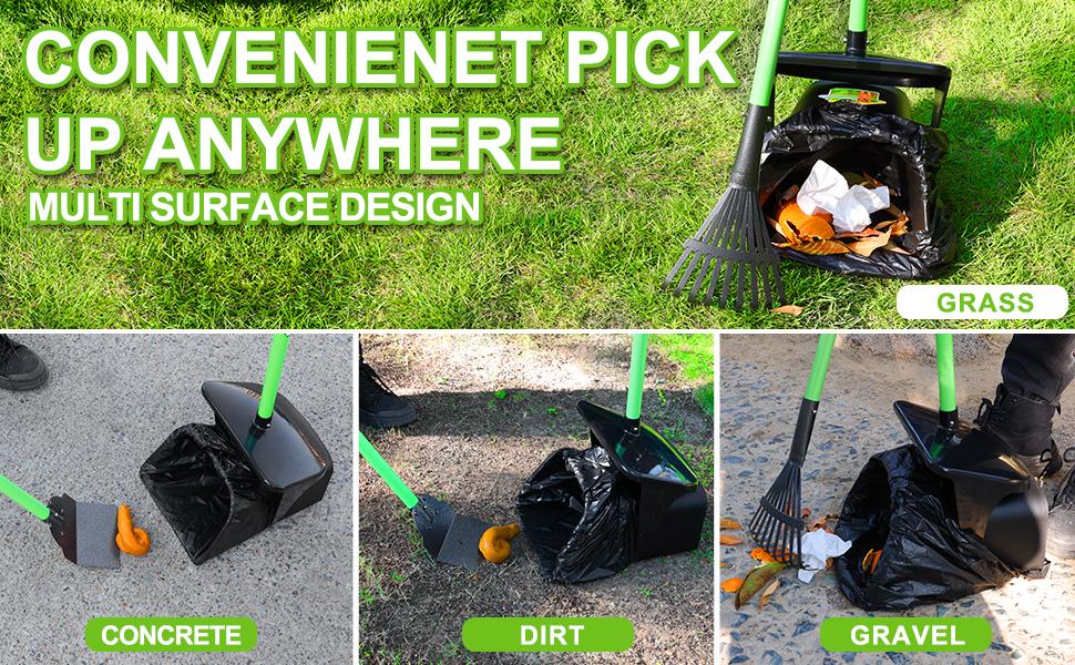 38" Adjustable Metal Dog Poop Scooper Swivel Bin Rake Spade with 50 Poop Bags, Waste Cleaner for Small, Medium, and Large Dogs Yard