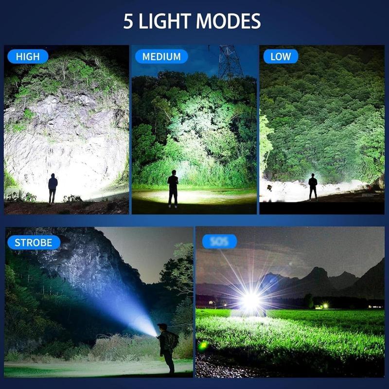 2-piece rechargeable zoom ultra bright flashlight, suitable for emergency power outages, outdoor camping, hurricanes Rechargeable LED battery powered, with 5 lighting modes