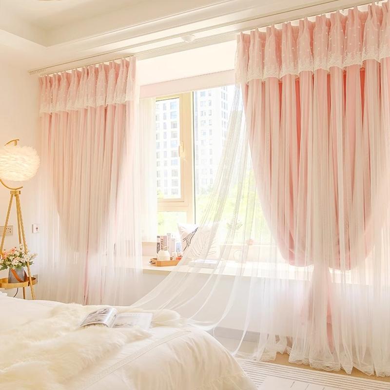 French Cream Lace Curtains Set, Princess Style Bedroom Sheer Drapes, Living Room Balcony Decorative Curtains, Multiple Colors Available