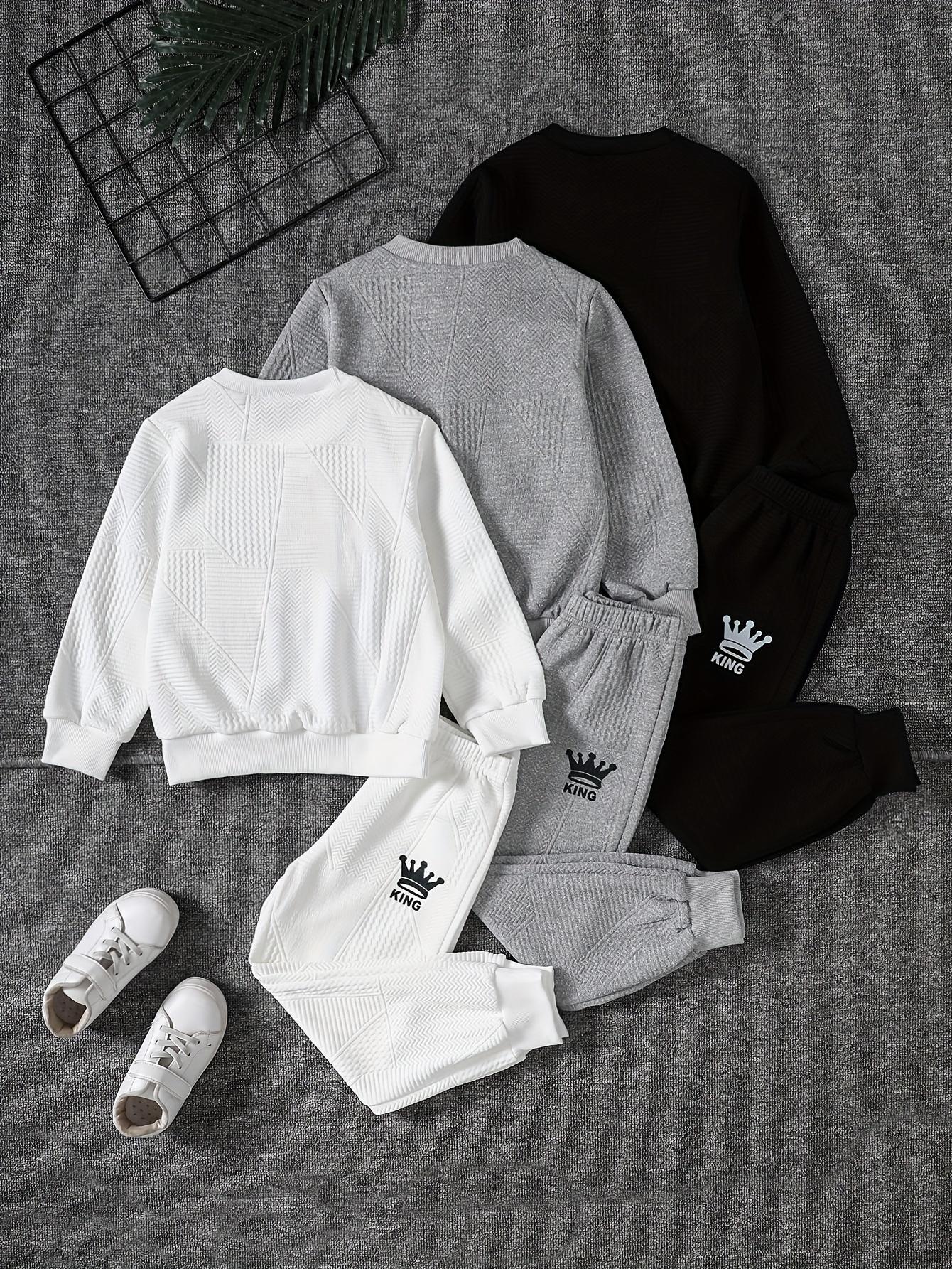 6-piece boy spring, autumn and winter trend leisure sports suit boy letter printed long sleeve pullover sweater jogging pants suit is suitable for 3-14 years old.