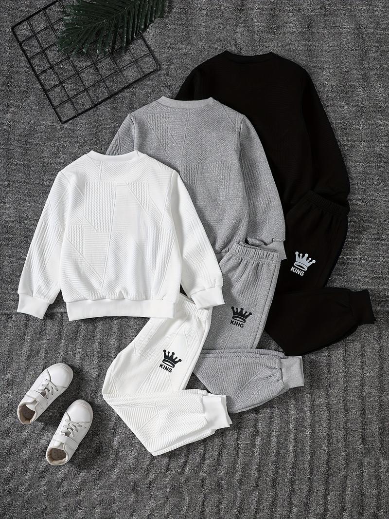 6-Piece Boys' Sweatshirt Set with Letter Print Long-Sleeve Pullover Sweatshirt and Joggers, Ages 3-14